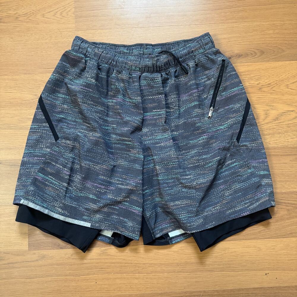 Men's Lululemon Gray Multicolored Surge Lined Running Athletic Workout Shorts M